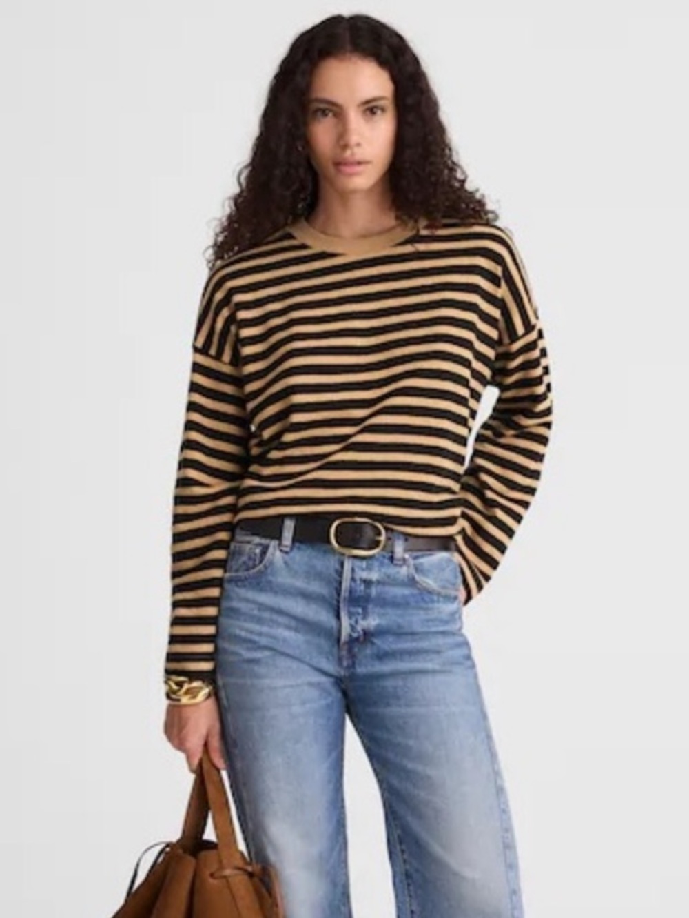 Madewell easy crew top camel/black stripe